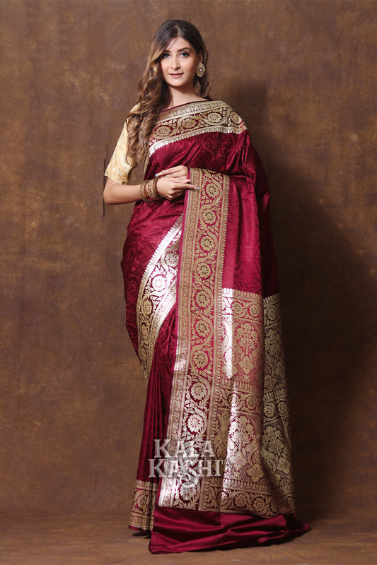 Red Hand Woven Katan Silk Saree