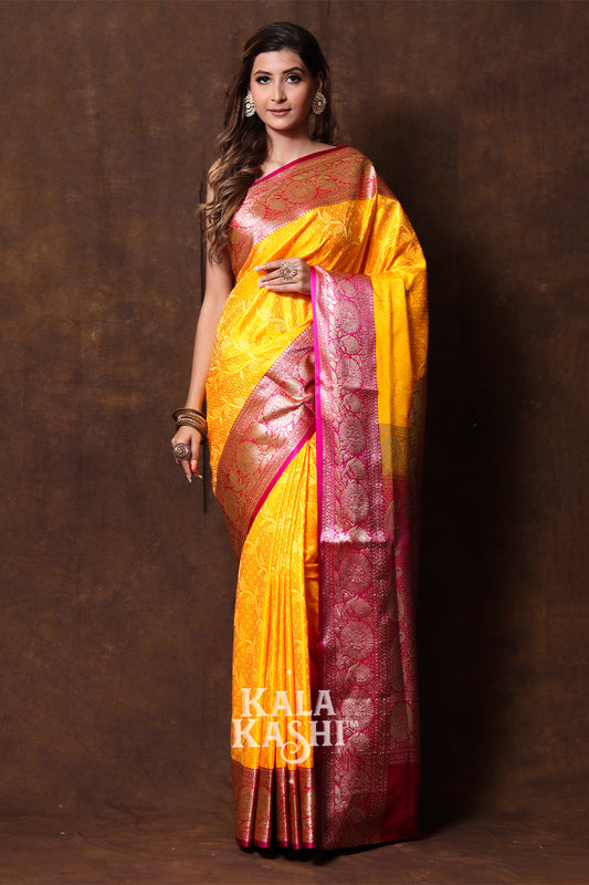 Yellow Hand Woven Banarasi Silk Saree