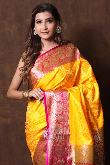 Yellow Hand Woven Banarasi Silk Saree