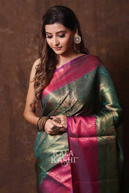 Bottle Green Hand Woven Kanjivaram Silk Saree
