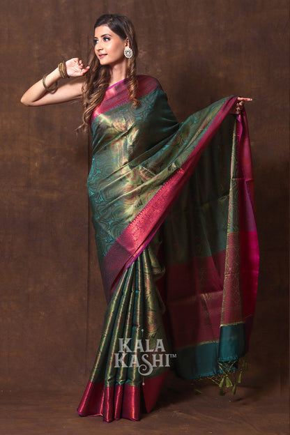 Bottle Green Hand Woven Kanjivaram Silk Saree