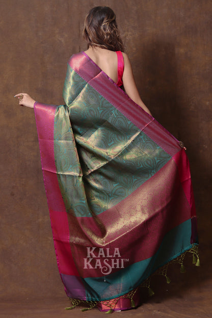 Bottle Green Hand Woven Kanjivaram Silk Saree