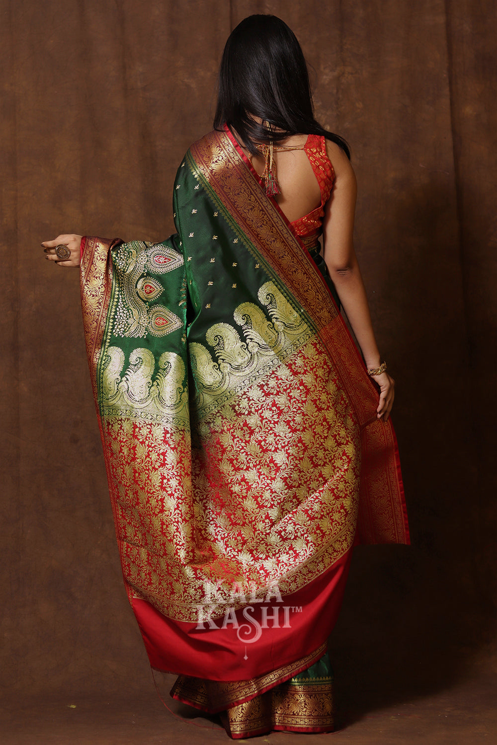 Dark Green Hand Woven Banarasi Satin Silk Saree