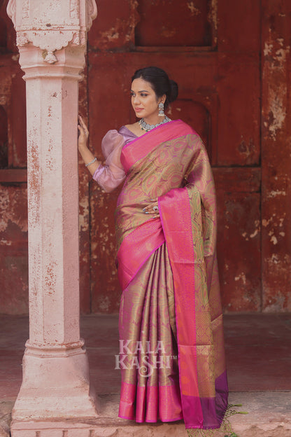 Salmon Red Hand Woven Kanjivaram Silk Saree