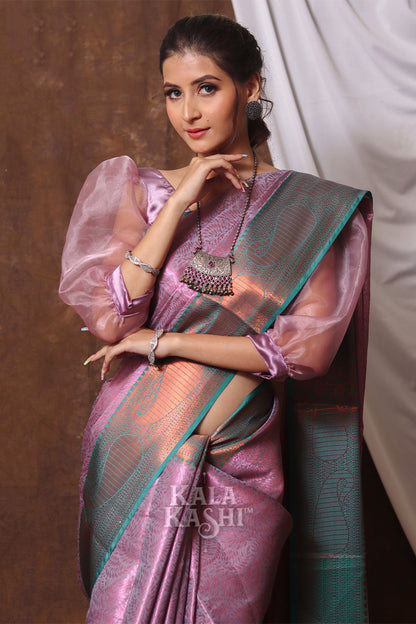 Rose Pink Hand Woven Kanjivaram Silk Saree