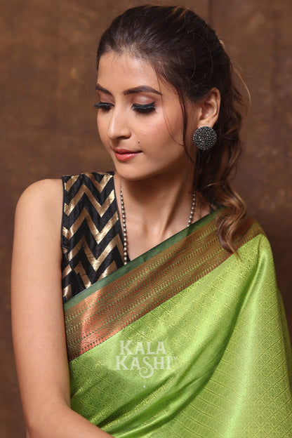 Lime Green Hand Woven Zari Tanchuyi Saree