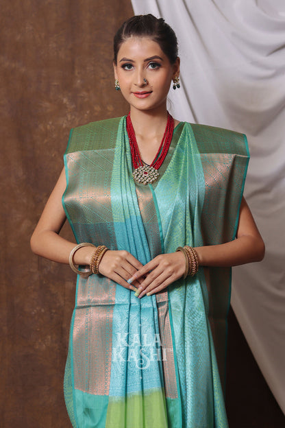 Shiney Green Hand Woven Kanjivaram Silk Saree