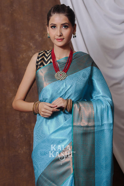 Neon Blue Hand Woven Kanjivaram Silk Saree