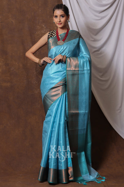 Neon Blue Hand Woven Kanjivaram Silk Saree