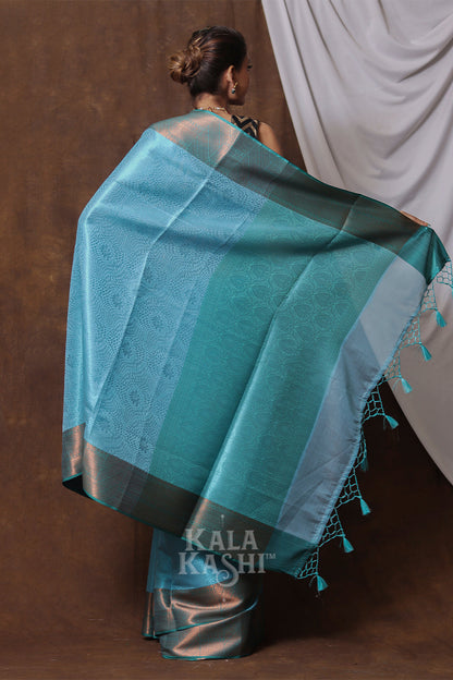 Neon Blue Hand Woven Kanjivaram Silk Saree