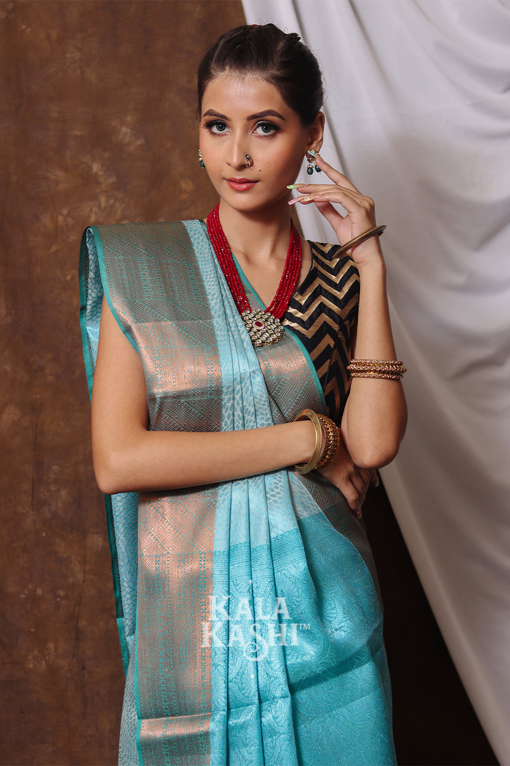 Sky Blue Hand Woven Kanjivaram Silk Saree