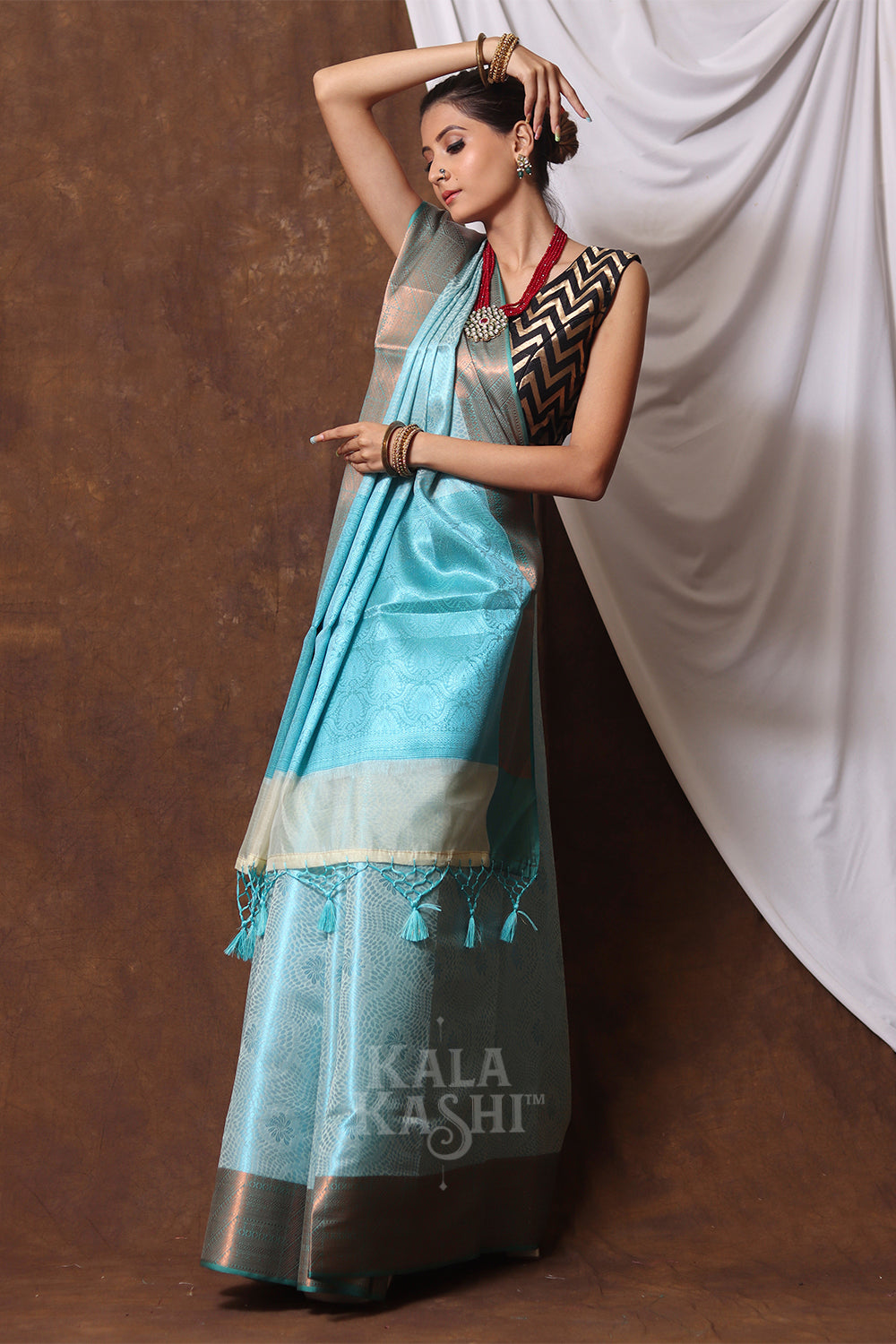 Sky Blue Hand Woven Kanjivaram Silk Saree