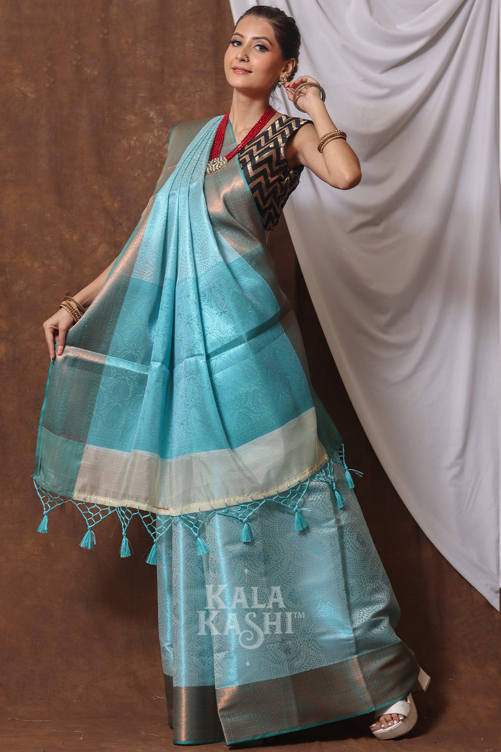 Sky Blue Hand Woven Kanjivaram Silk Saree