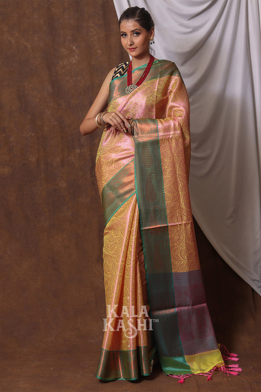 Sandy Brown Hand Woven Kanjivaram Silk Saree