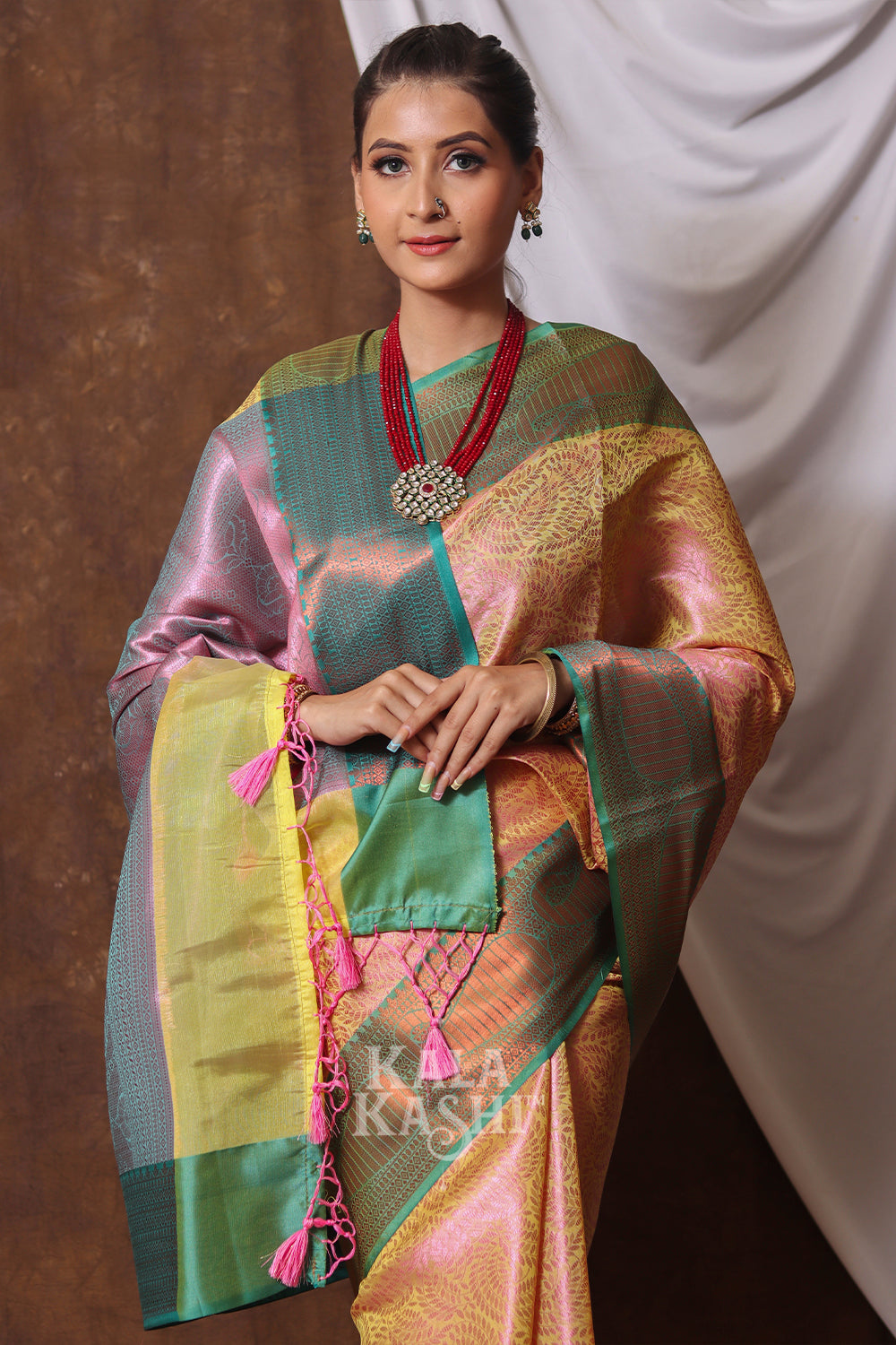 Sandy Brown Hand Woven Kanjivaram Silk Saree