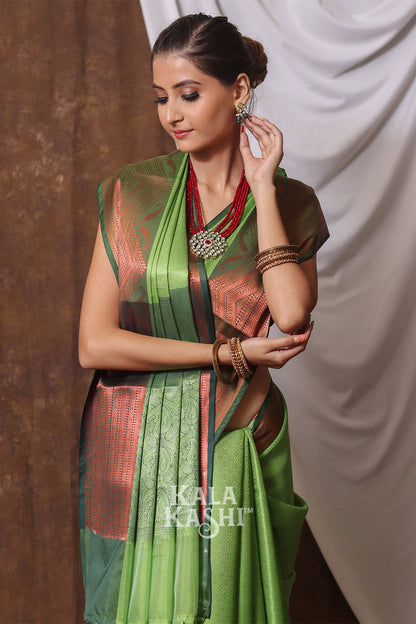 Electric Green Hand Woven Zari Tanchuyi Saree