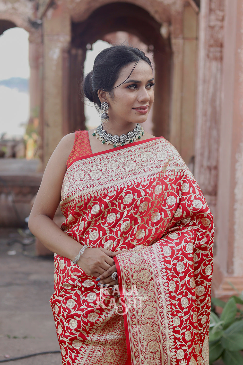 Chilly Red Hand Woven Katan Silk Saree