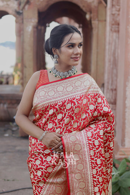 Chilly Red Hand Woven Katan Silk Saree