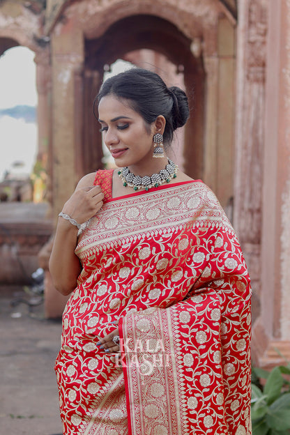 Chilly Red Hand Woven Katan Silk Saree