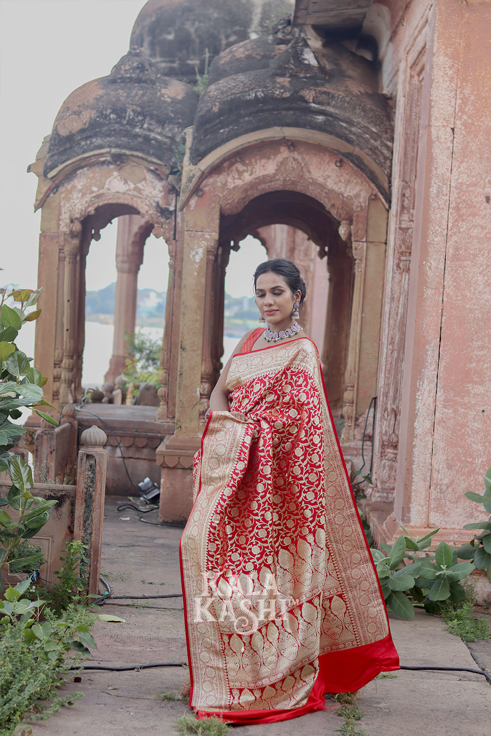 Chilly Red Hand Woven Katan Silk Saree