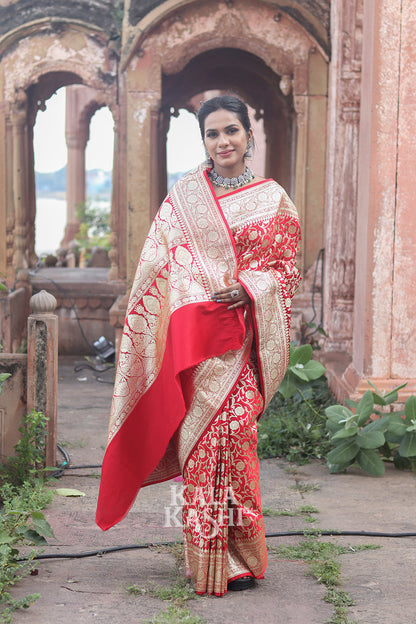 Chilly Red Hand Woven Katan Silk Saree
