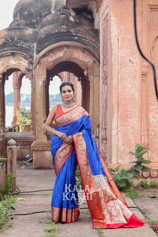 Dark Blue Hand Woven Banarasi Silk Saree