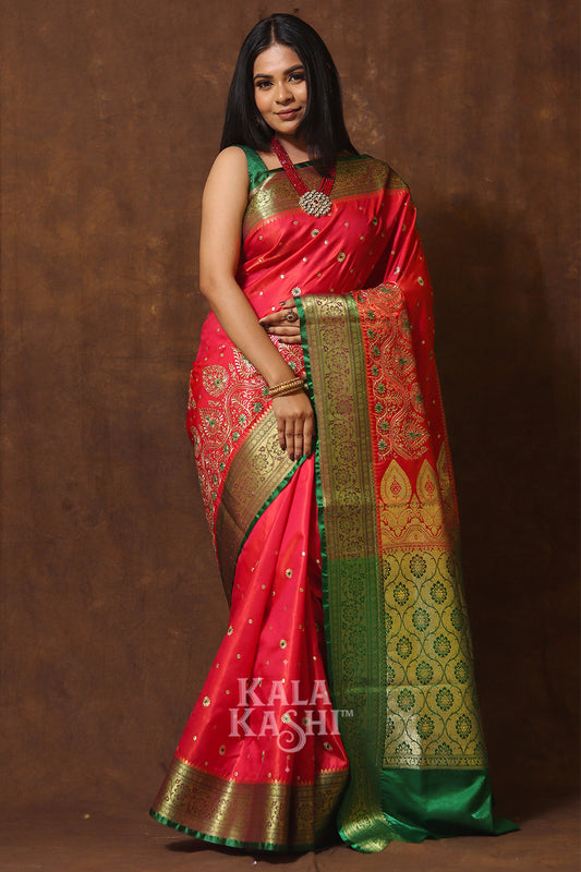 Red Hand Woven Banarasi Satin Silk Saree