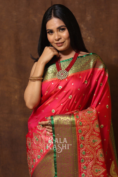 Red Hand Woven Banarasi Satin Silk Saree