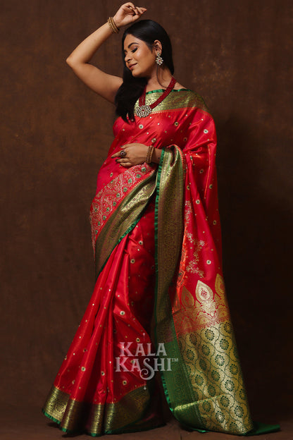 Red Hand Woven Banarasi Satin Silk Saree