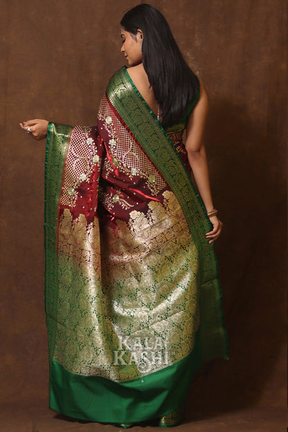 Dark Red Hand Woven Banarasi Satin Silk Saree