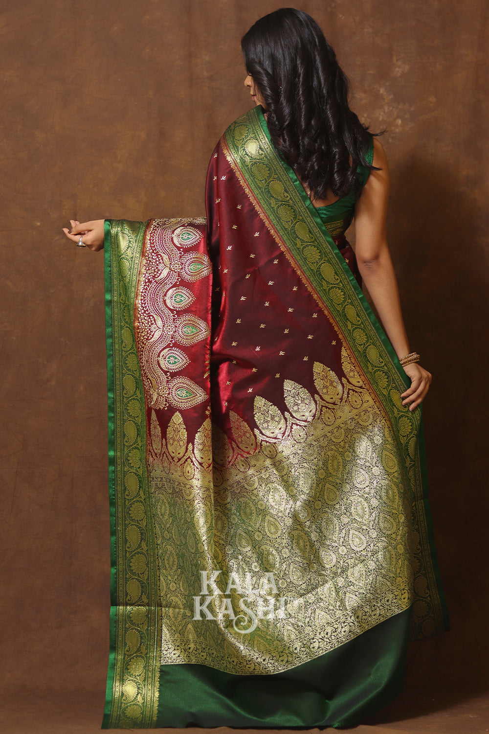 Dark Red Hand Woven Banarasi Satin Silk Saree