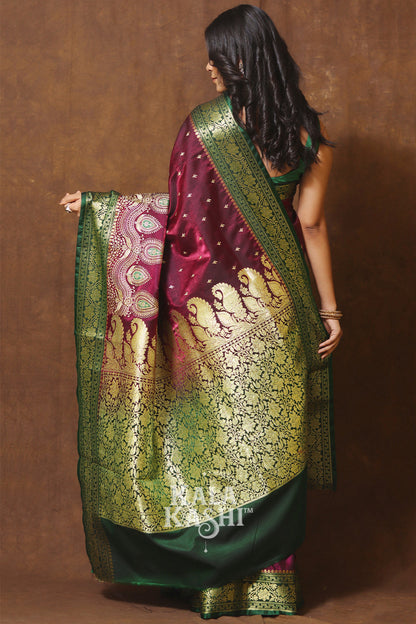 Dark Maroon Hand Woven Banarasi Satin Silk Saree