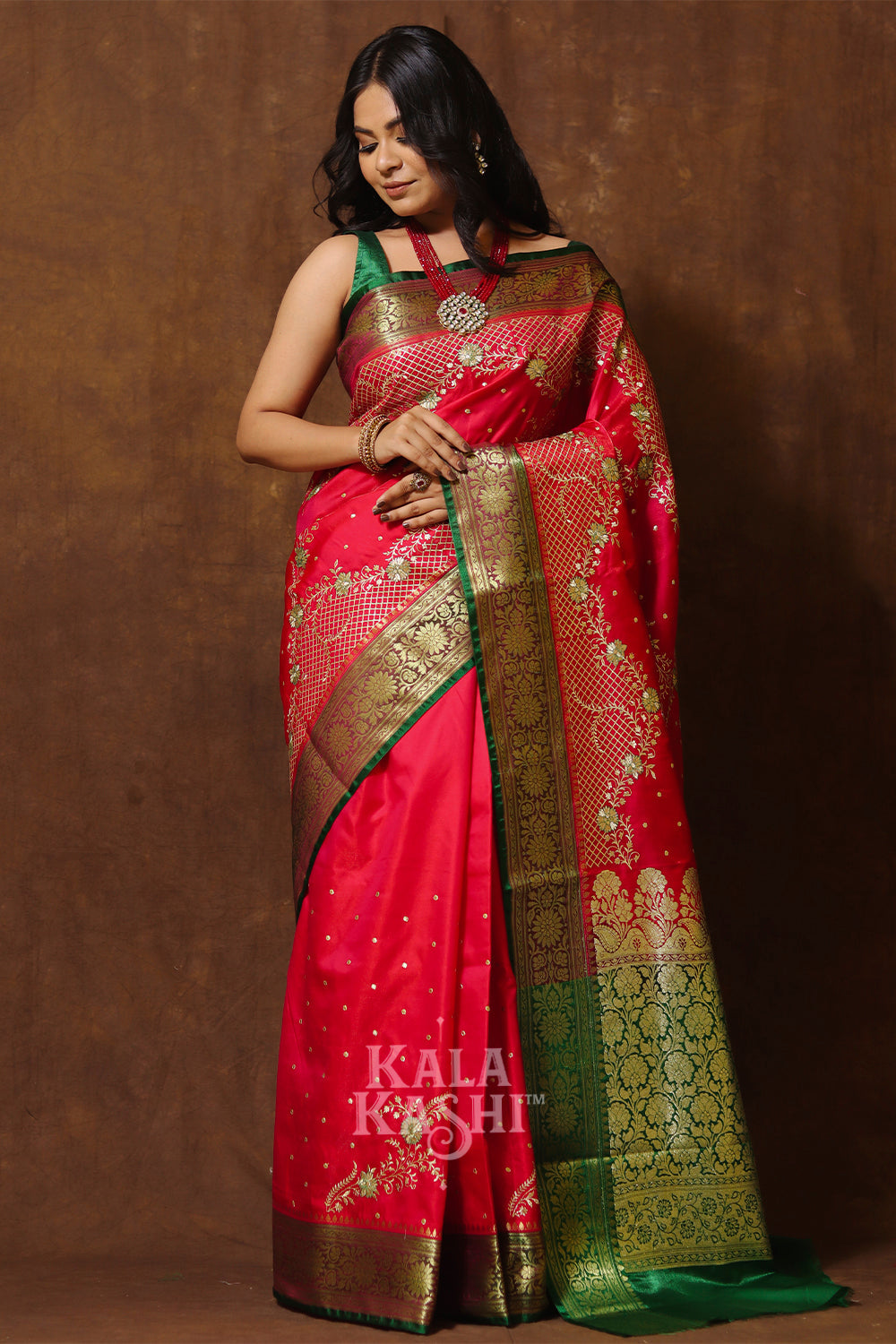 Red Hand Woven Banarasi Satin Silk Saree