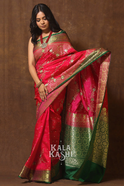 Red Hand Woven Banarasi Satin Silk Saree