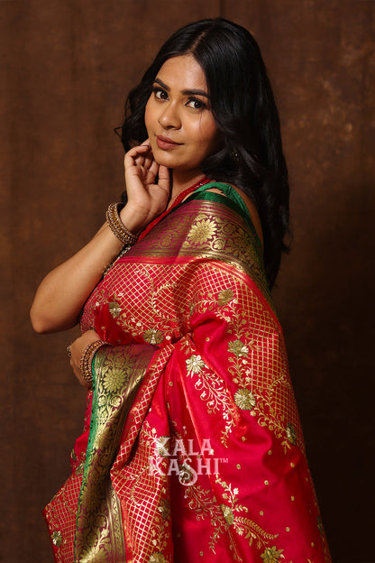 Red Hand Woven Banarasi Satin Silk Saree