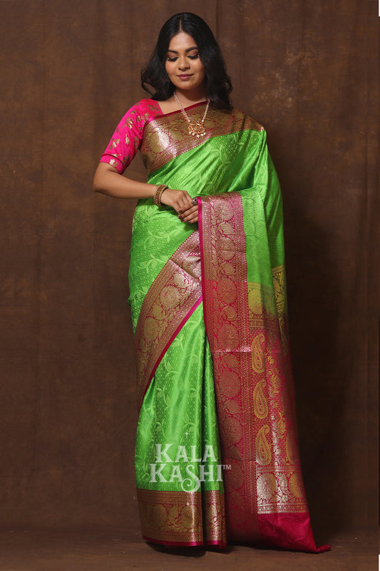 Lime Green Hand Woven Banarasi Silk Saree