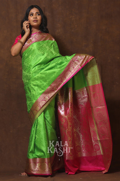 Lime Green Hand Woven Banarasi Silk Saree