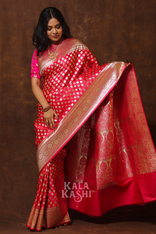 Hot Red Hand Woven Katan Silk Saree