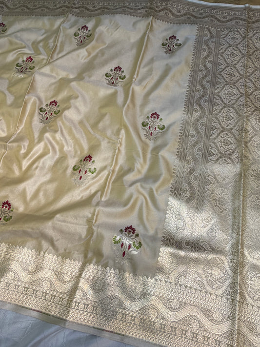 Tan color Mashru Silk Banarasi Saree With Meena bootas