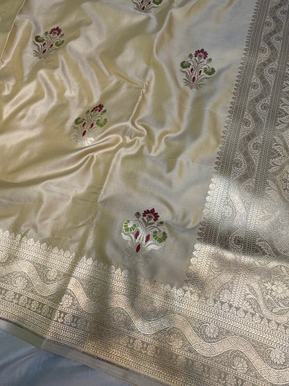 Tan color Mashru Silk Banarasi Saree With Meena bootas