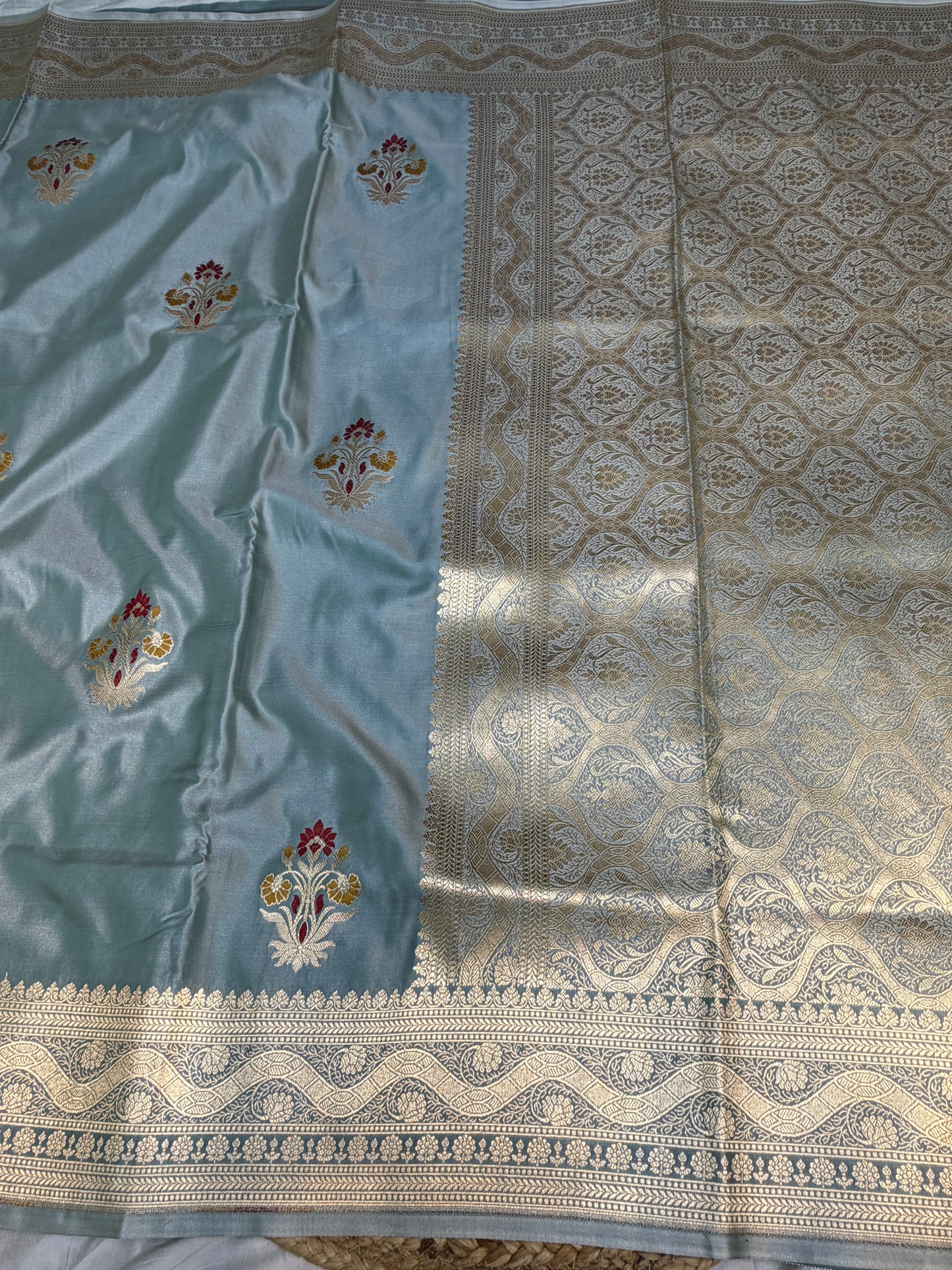 Dark Grey Banarasi Mashru Silk Banarasi Saree With Meena bootas