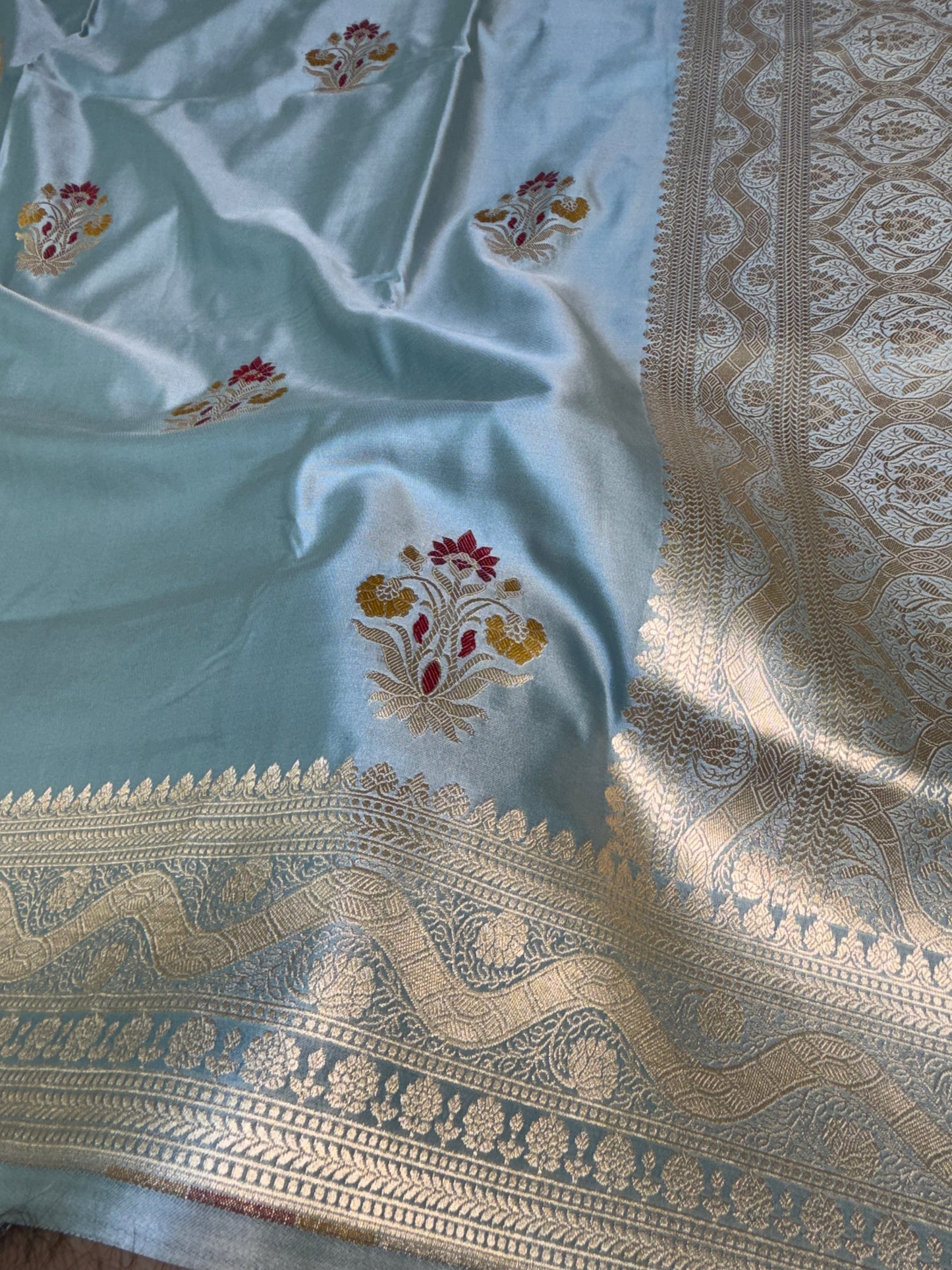 Dark Grey Banarasi Mashru Silk Banarasi Saree With Meena bootas