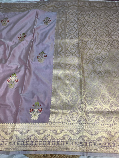 Light Maufe Banarasi Mashru Silk Banarasi Saree With Meena bootas