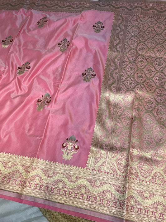 Pink Mashru Silk Banarasi Saree With Meena bootas