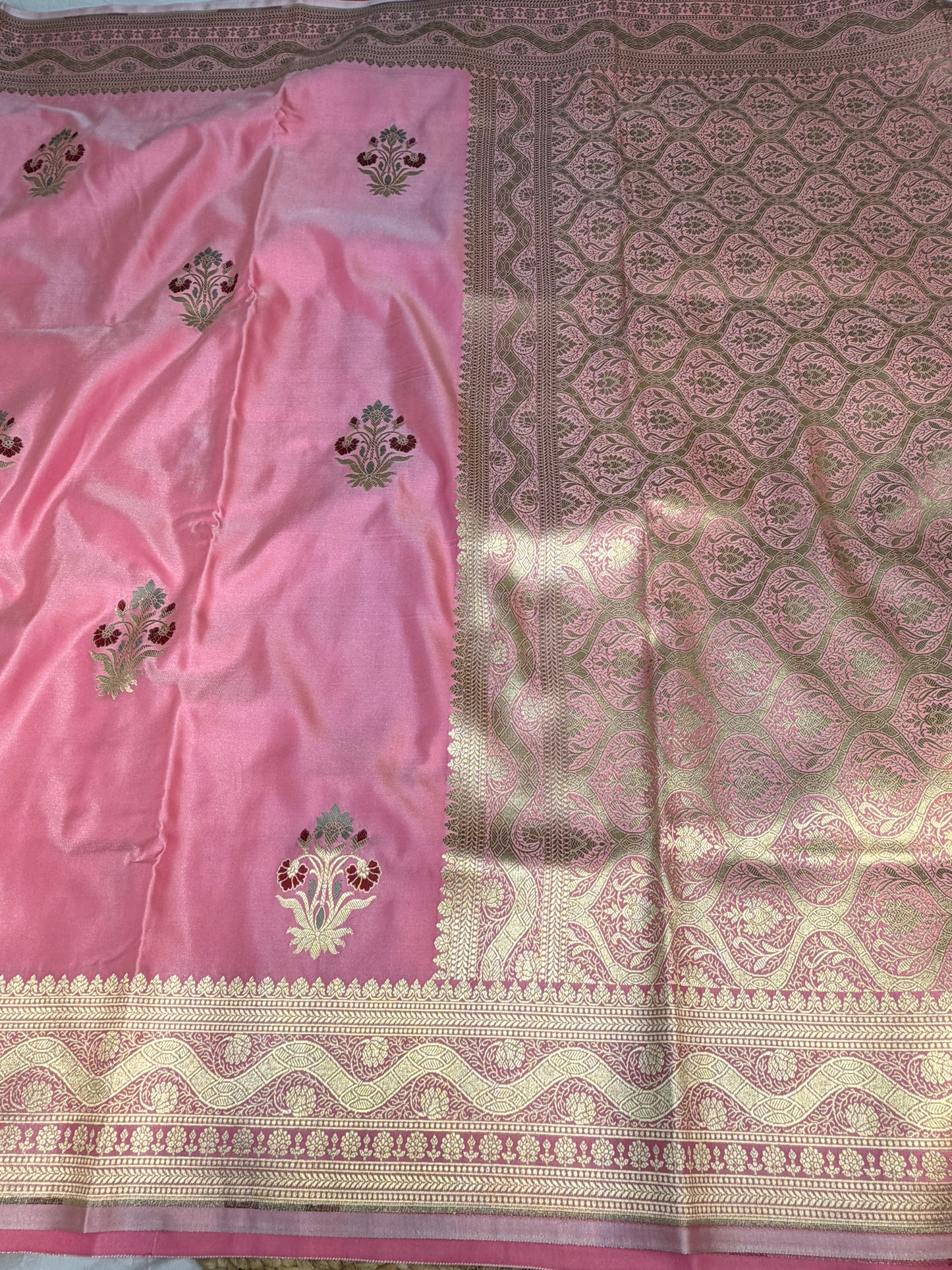 Pink Mashru Silk Banarasi Saree With Meena bootas
