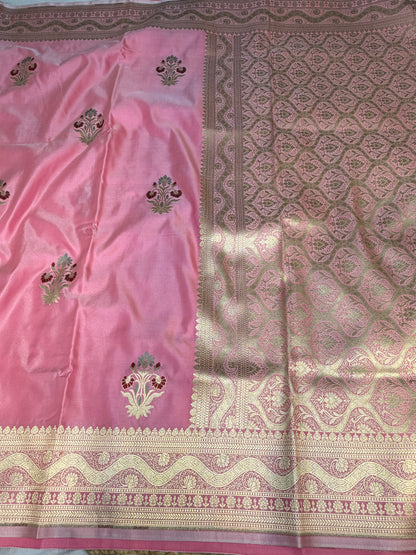Pink Mashru Silk Banarasi Saree With Meena bootas