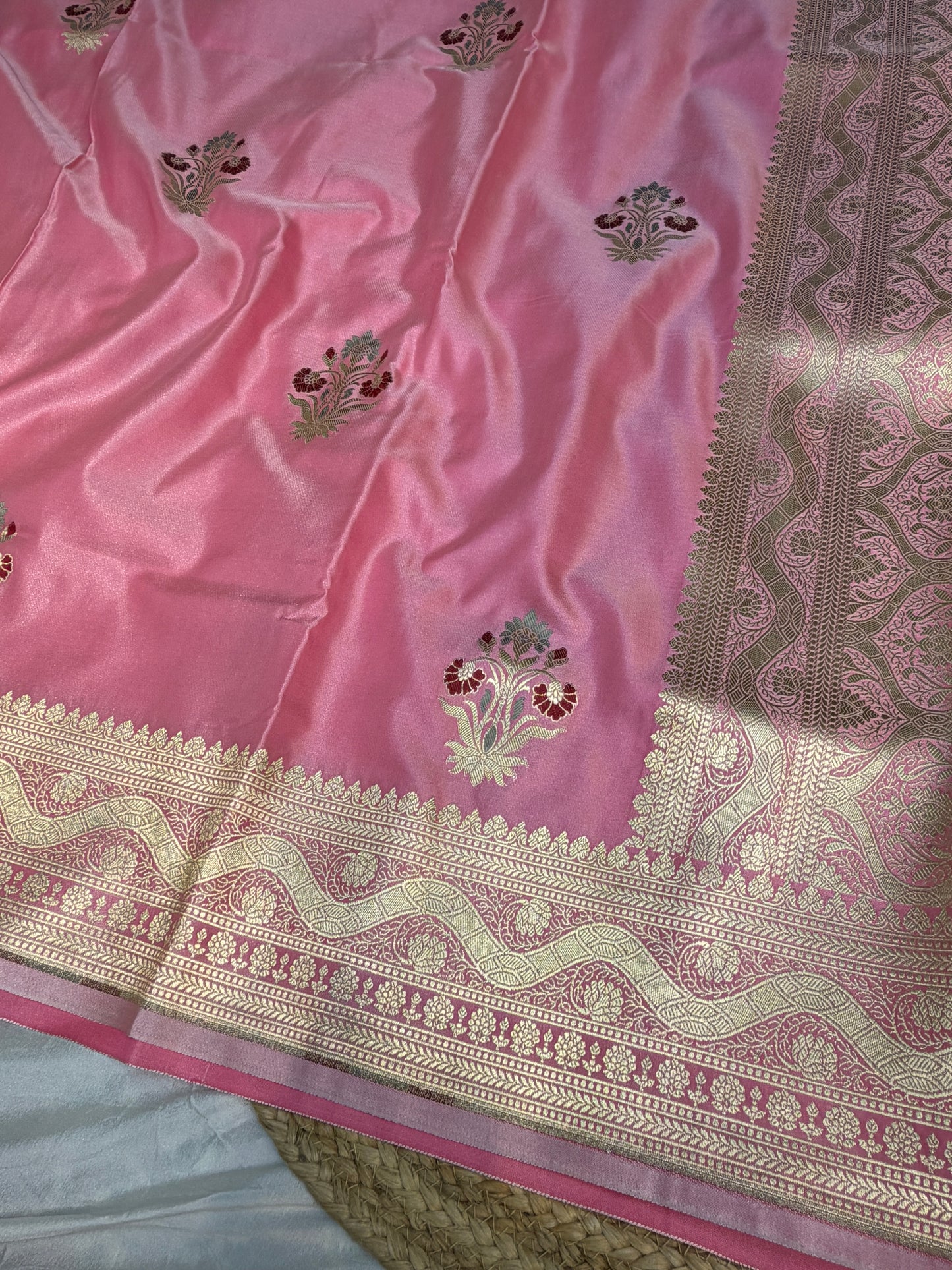 Pink Mashru Silk Banarasi Saree With Meena bootas