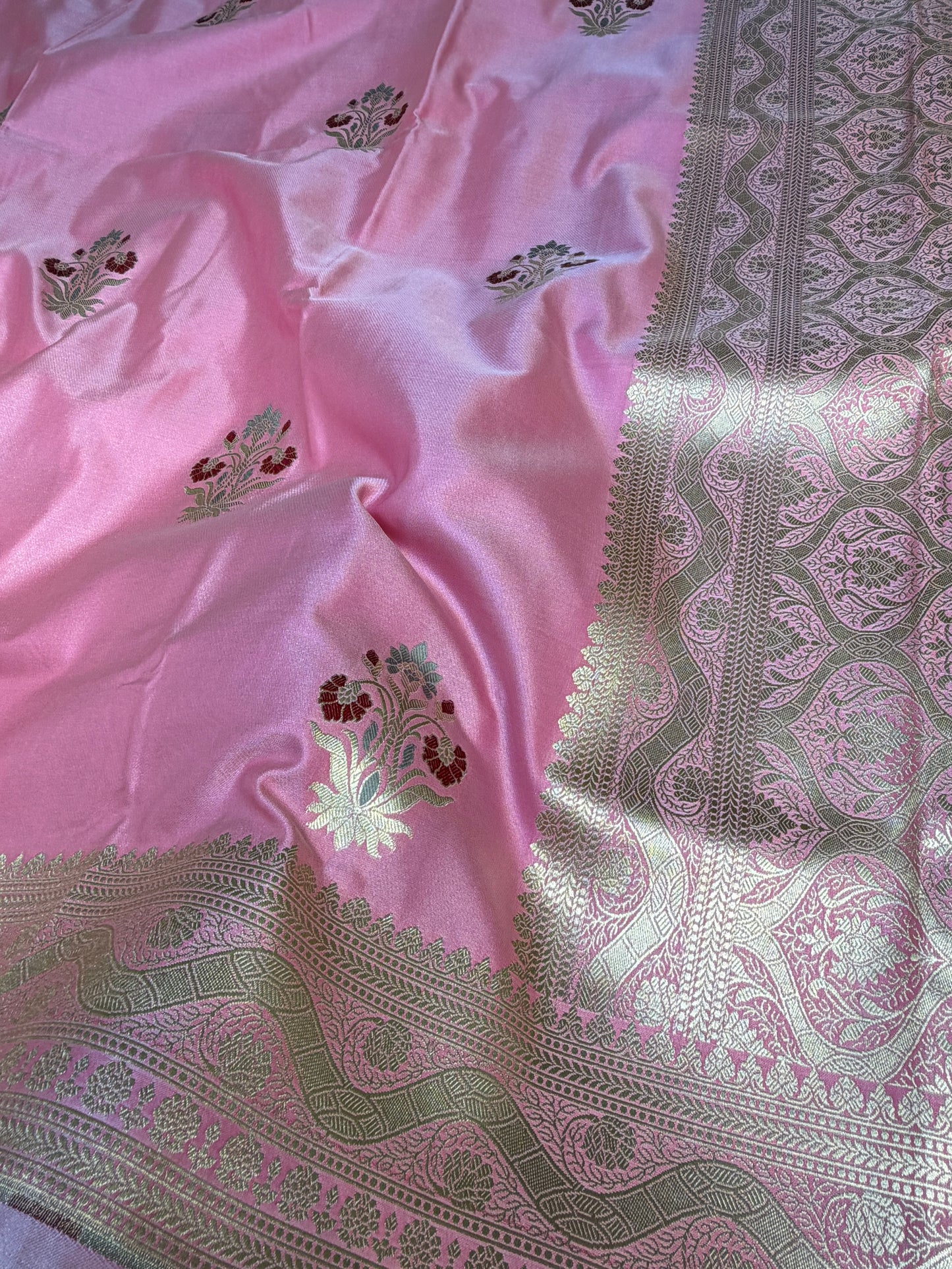 Pink Mashru Silk Banarasi Saree With Meena bootas