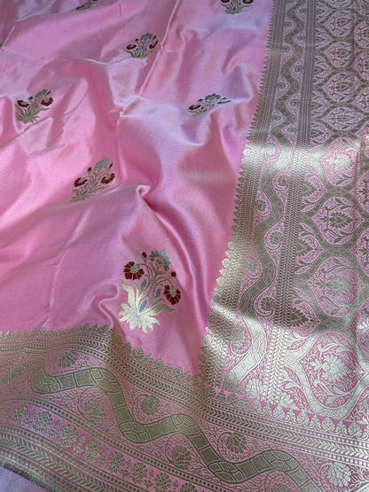 Pink Mashru Silk Banarasi Saree With Meena bootas