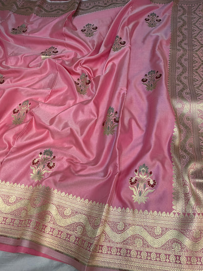 Pink Mashru Silk Banarasi Saree With Meena bootas